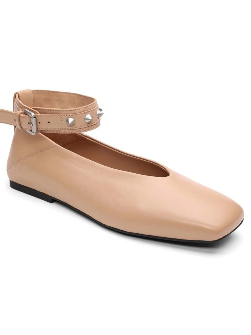 ASH Studded Ankle-Strap Nude Ballet Flat size 38